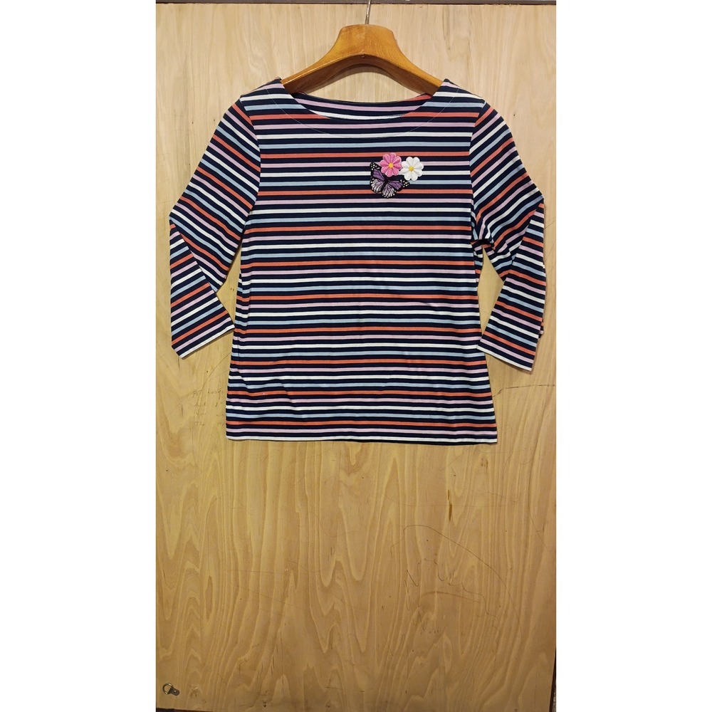 St Johns Bay Womens Medium Striped Boatneck Tee. Butterfly Floral Top Whimsical